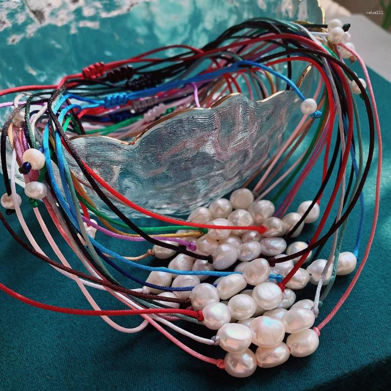 

Pendant Necklaces 9-10mm Baroque Pearl Charm Necklace Womens Minimalist Colorful Cord Big Real Natural Freshwater Adjustable Choker
