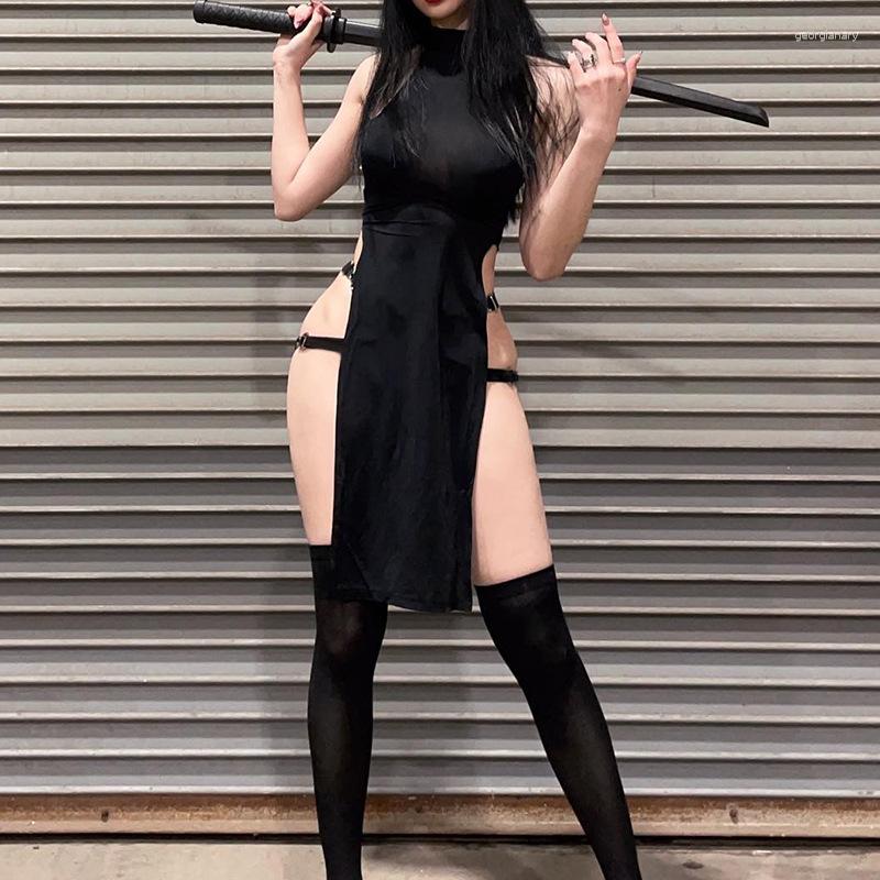 

Casual Dresses Europe Streetwear 2023 Summer Sexy Women Hollow Out Design Dress Formal Elegant Clothes Evening Party Girl Robe Y2k, Black