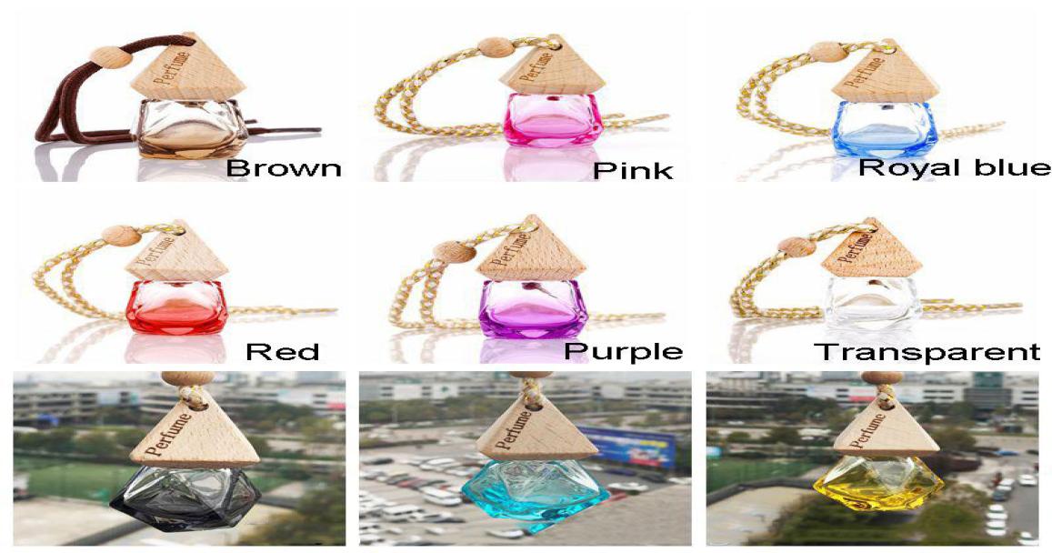 

High quality DHL car pendant essential oil diffuser 9 color bags clothes accessories air freshener decoration empty glass bottle p9941234