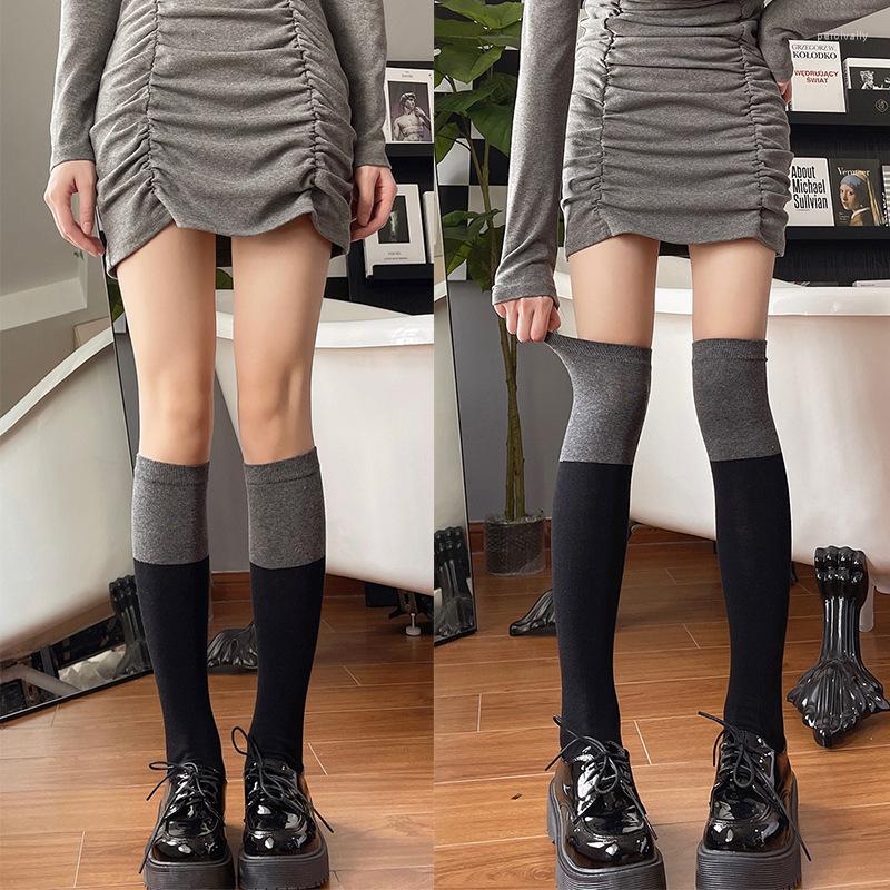 

Women Socks 2pairs Woman Knee High Cute Black Grey Patchwork Lolita Long Stockings Cosplay Party Sexy Spring Autumn Winter, 2pairs g-b knee sock