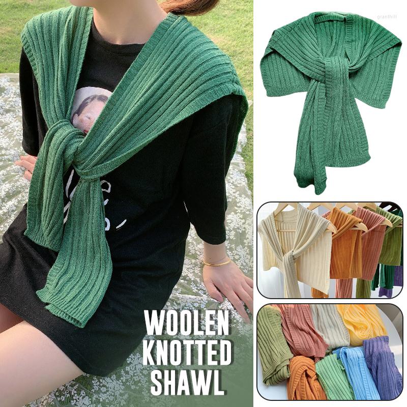 

Scarves College Style Retro Kitted Knotted Small Cloak Neckerchief Lady All Match Temperament Shawls Wraps Shoulder Neck Scarf Poncho