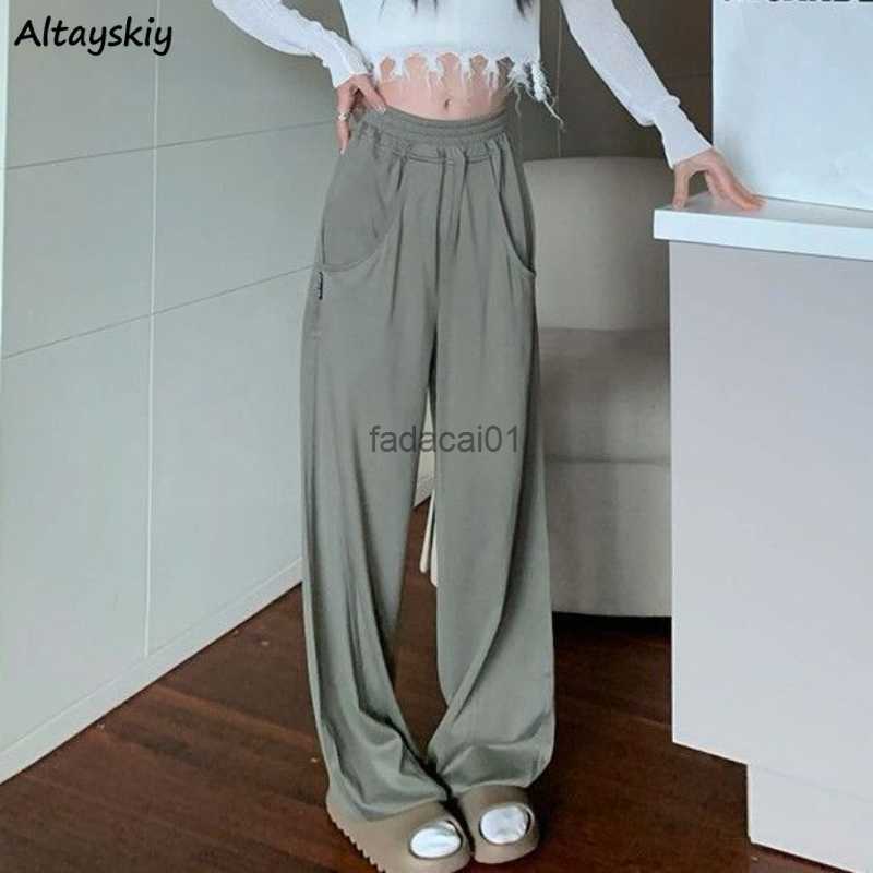 

S4XL Casual Pants Women Solid High Waist Wide Leg Allmatch Spring Fulllength Loose Fashion Korean Style Pantalones De Mujer L230621, Green