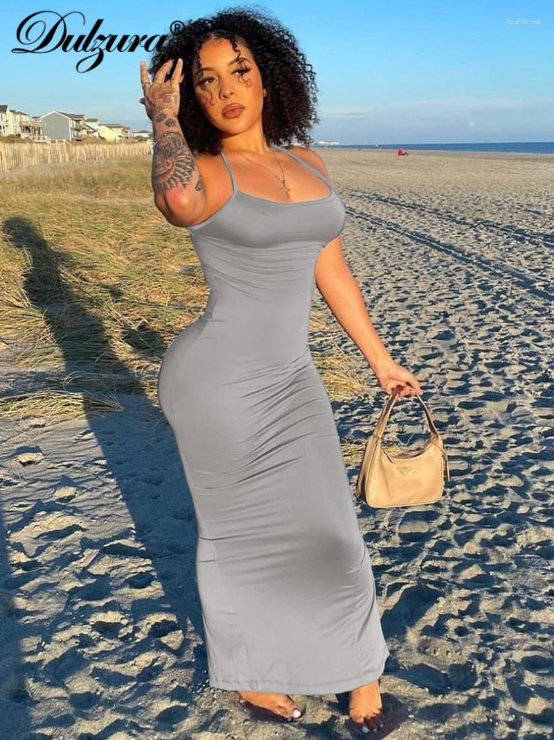 

Casual Dresses Dulzura 2023 Summer Women Solid Bodycon Maxi Dress Party Bandage Body-Shaping Sexy Sling Skinny Female Clubwear, Gray