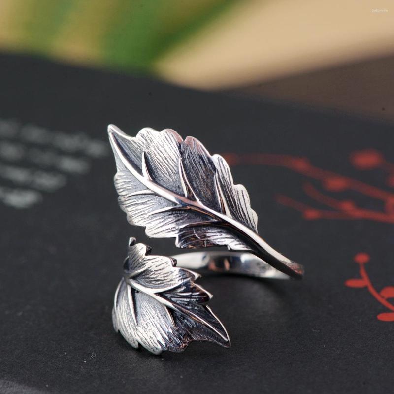 

Cluster Rings BOCAI Real S925 Silver Antique Craft Female Of Shedding Leaves Ring For Woman Products Birthday Gift