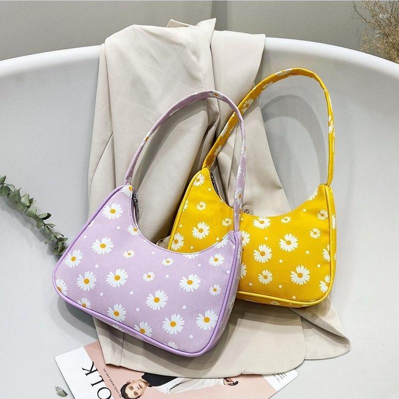 

Evening Bags Daisy Flower Print Canvas Shoulder Underarm Bag Vintage Ladies Small Purse Handbags Casual All-match Fashion Women Square, Purple