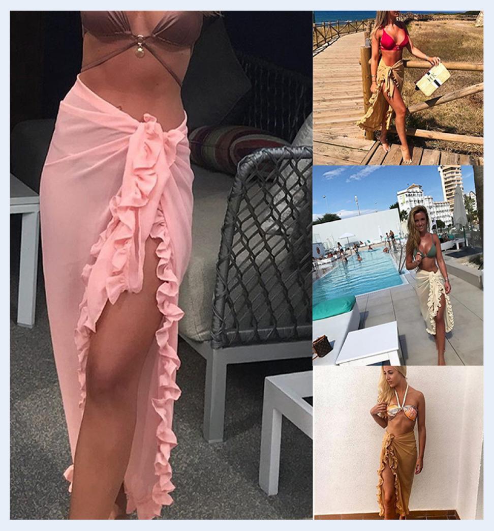 

Women Bikini Cover Up Summer Chiffon Ruffle Beach Skirts Ladies Sunproof Swimsuit Shawls Bathing Suits CoverUps 0504166835067