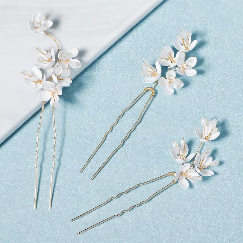 

Hair Clips Wedding Accessories Flower Head Pieces Gold Color Hairpins For Bridesmaids Brides Girl Women Pins Bridal Jewelry