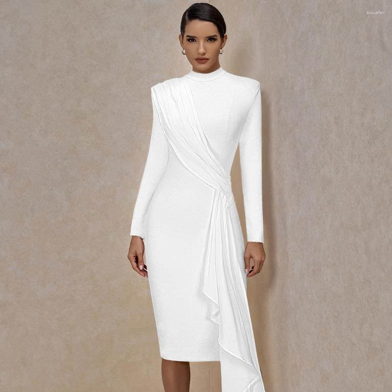 

Casual Dresses Ocstrade Arrival Drape Crew Long Sleeve Bandage Dress 2023 Winter Women White Bodycon Sexy Evening Party, Picture shown