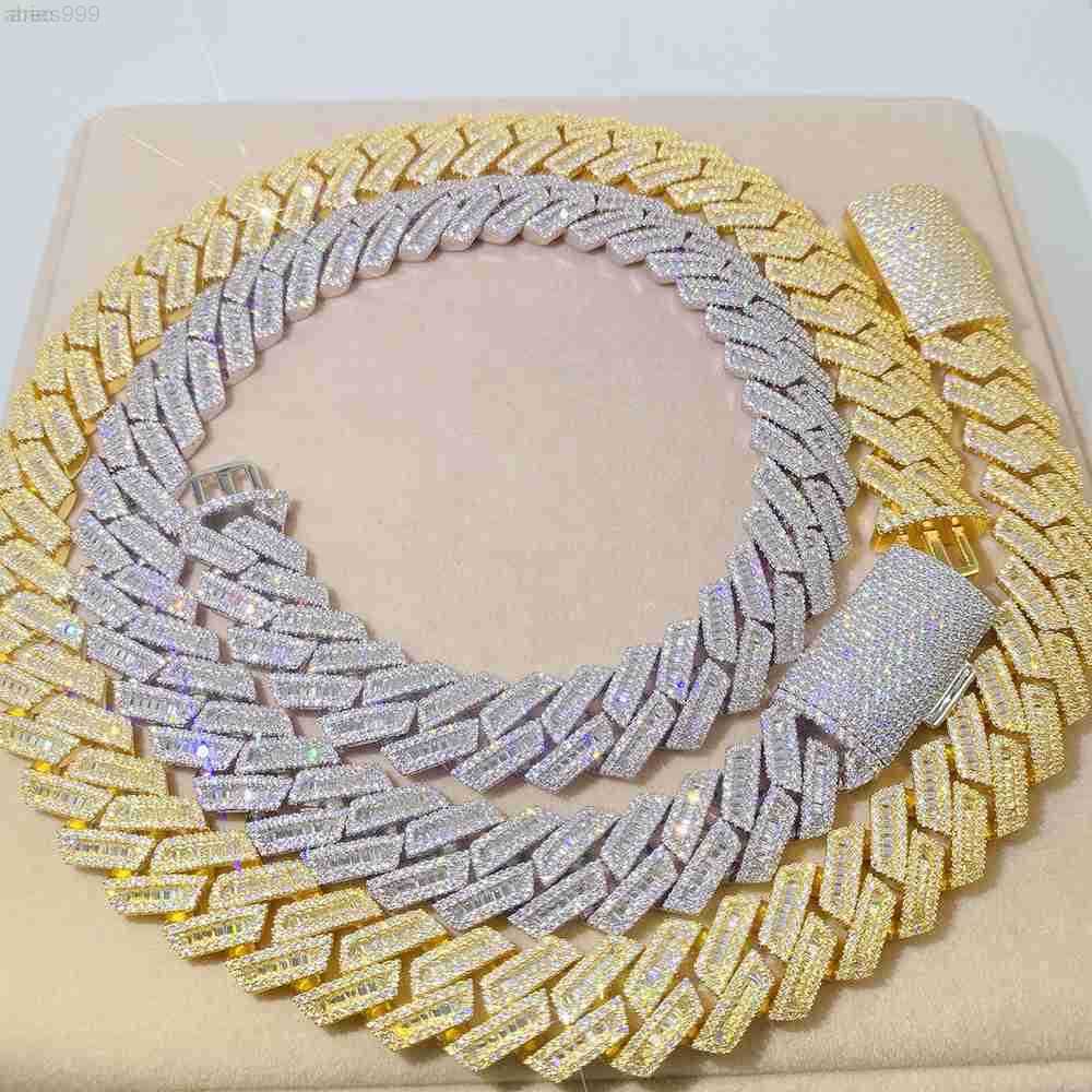 

Fine Jewelry Heavy Luxury Hip Hop Vvs Baguette Diamond Cuban Link Chain Custom Silver Chain Necklace