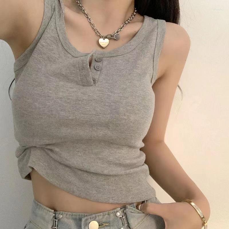 

Women's Tanks Sexy Tank Top For Women Solid Sleeveless Ribbed Knit Vest Cropped Woman Female Clothes, Grey