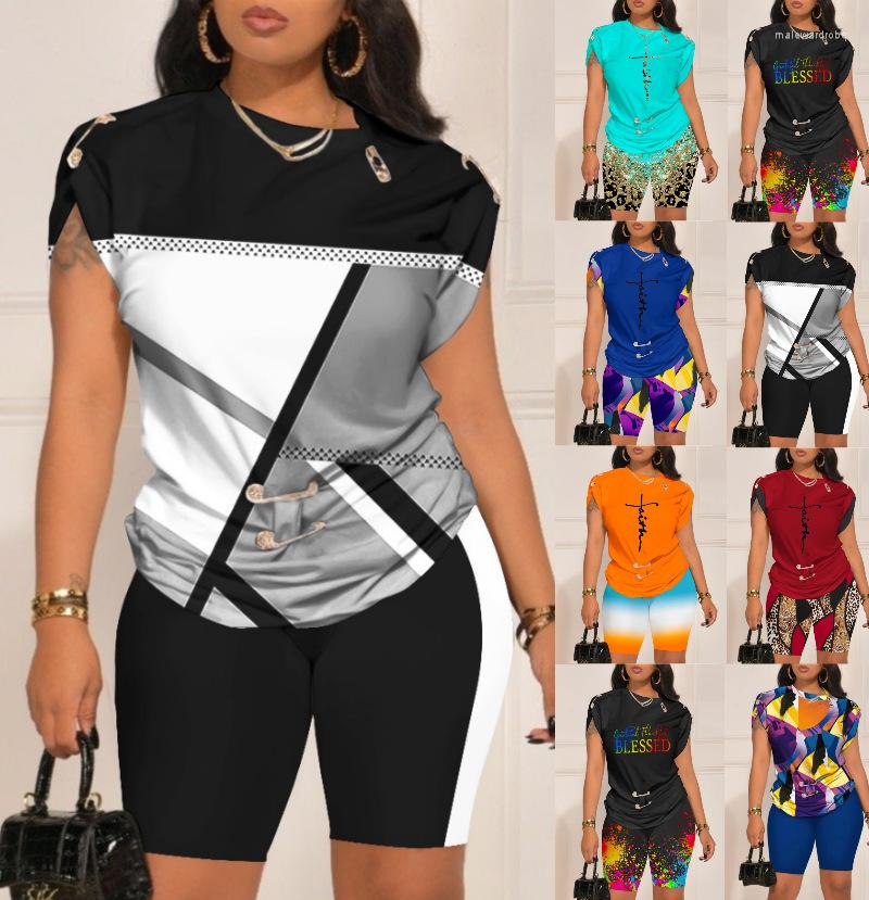 

Women' Tracksuits Women 2023 Spring Summer Fashion Casual Clothes Set Short Sleeve T Shirt Top & High Waist Shorts Pants Letter Plaid