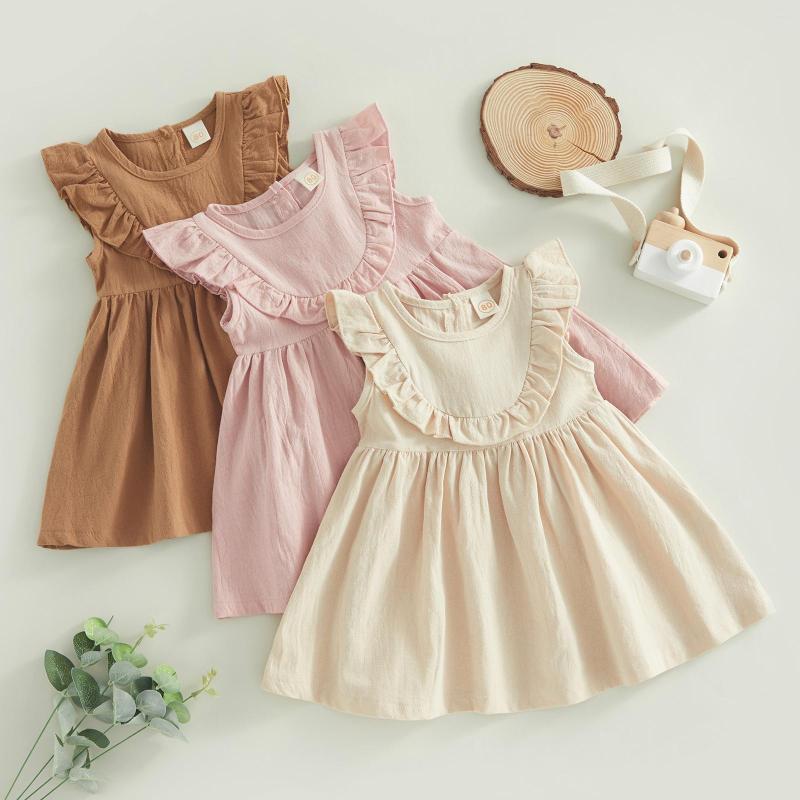 

Girl Dresses Toddler Kids Baby Summer Dress Cute Sleeveless Round Neck Loose Fit Ruffle 6M-4T, Pink