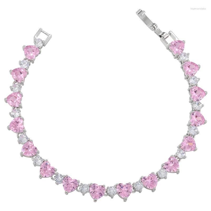 

Link Bracelets Chain Infinity Heart Love Tennis Bracelet For Women Pink Crystal Stone Wedding Engagement Gold Silver Color Luxury Jewelry