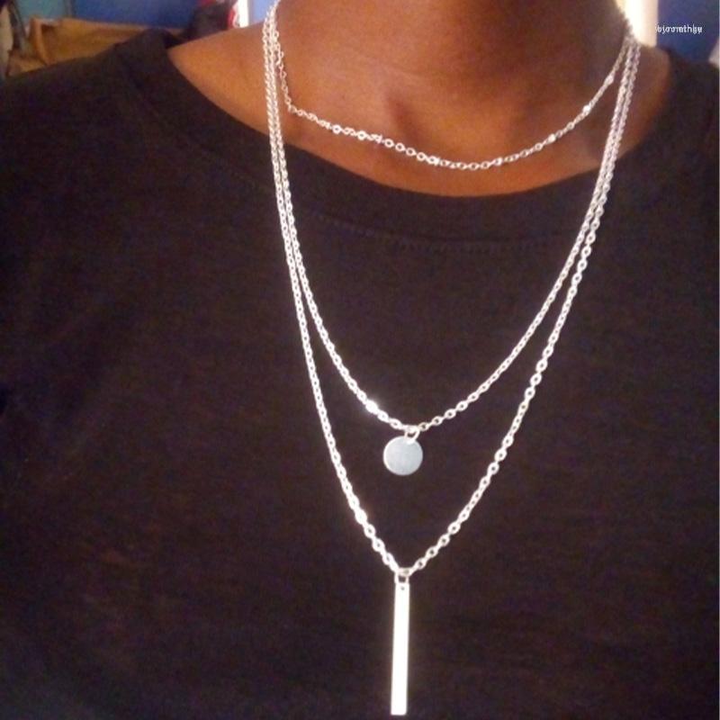 

Chains Women Fashion Gold Silver Color 3 Layers Chain Necklace Hollow Out Triangle Long Pendant Clavicular Jewelry Gifts