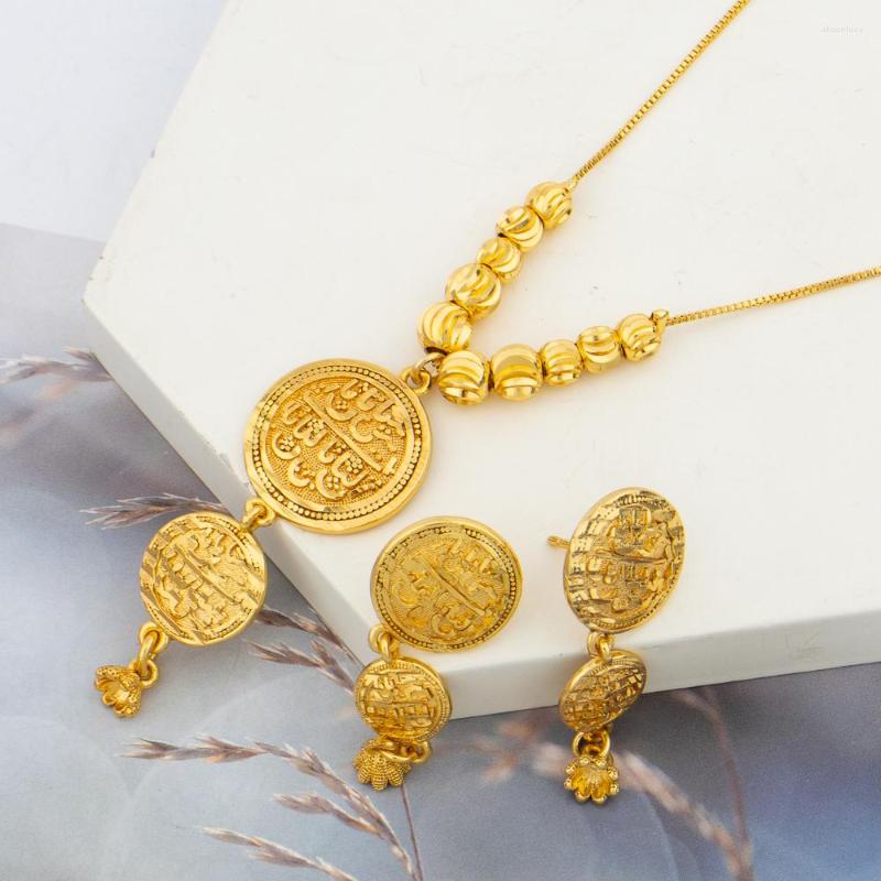 

Necklace Earrings Set Ethiopia Gold Color Jewelry Women Copper Pendant And Clip Nigerian Accessory, Picture shown