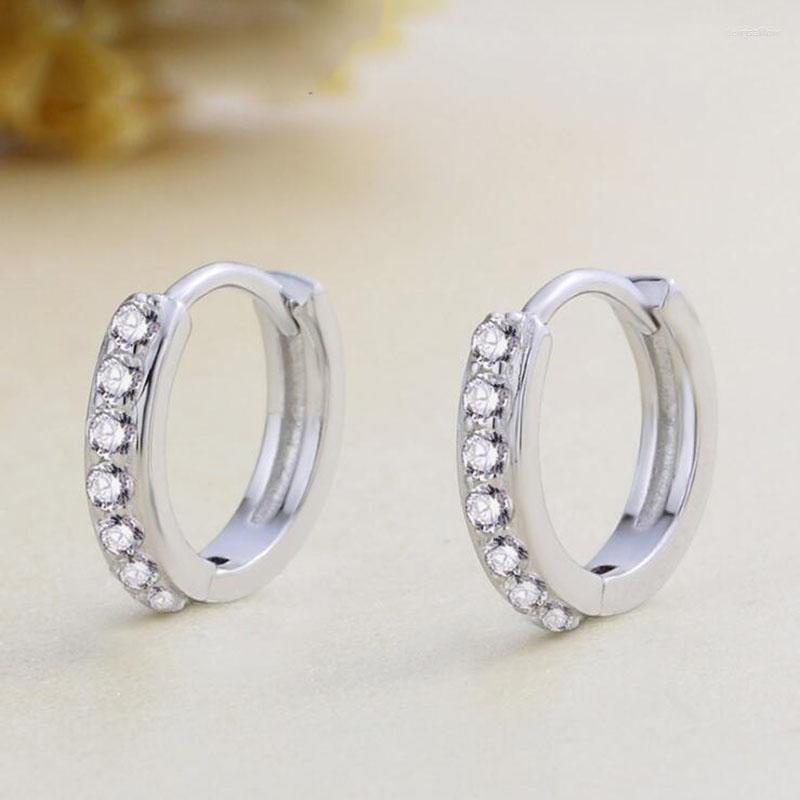 

Hoop Earrings 925 Sterling Silver Classic Round Authentic Clear White Zircon For Women Fine Jewelry
