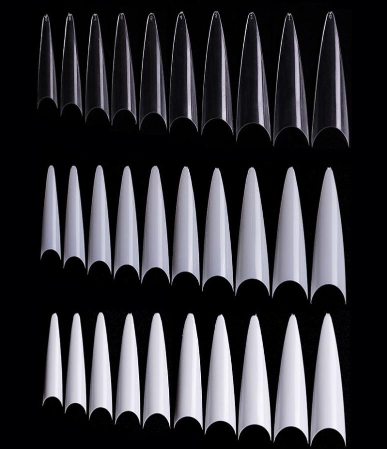 

600pcspack Stiletto Sharp Nail Tips French Acrylic False ClearNatural Pointy Fake Tip UV Gel Manicure Nails Art Tool9181792, Black