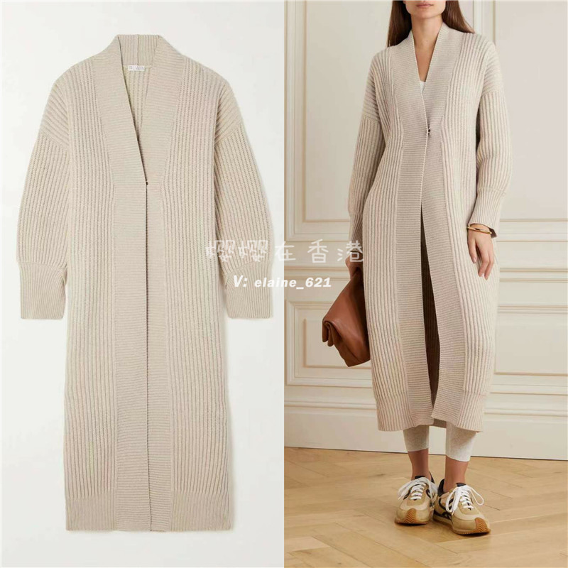 

Womens Wool Coats Brunello Cucinelli Spring and Summer Woolen Long Knit Cardigan, Khaki