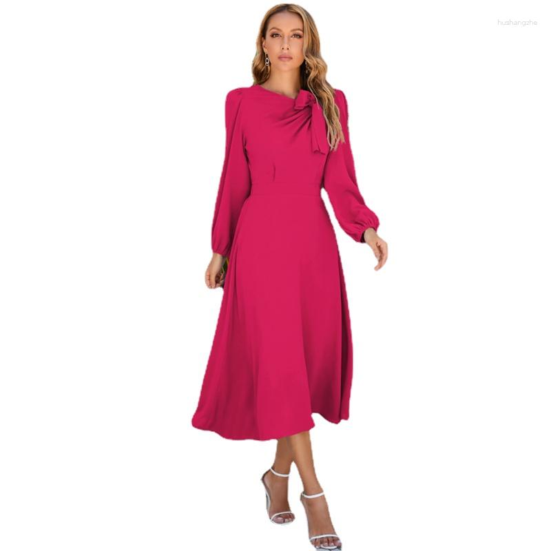 

Casual Dresses Msfilia Women Fashion High Waist Long Sleeve Dress Fall Winter O Neck Bow A Line Solid Color, Black