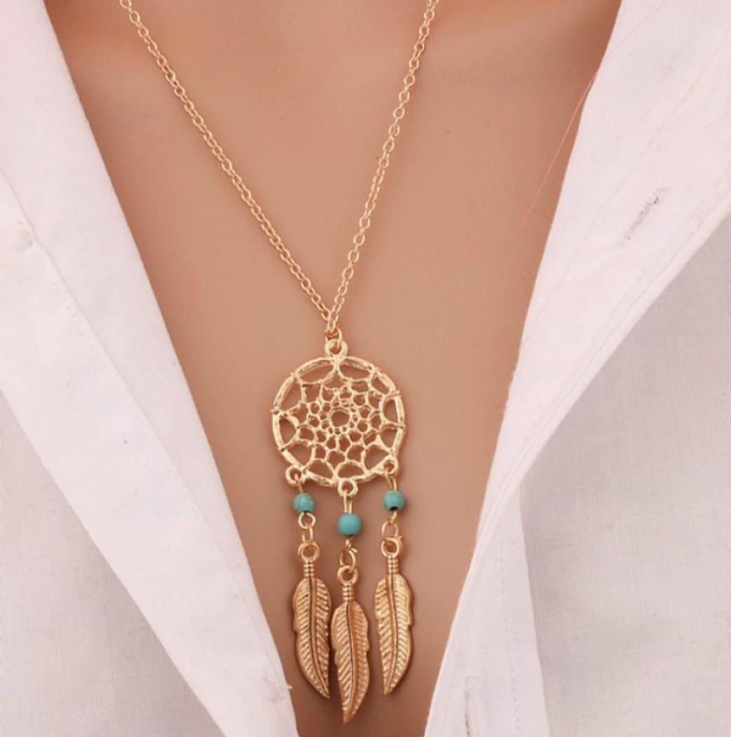 

Fashion Dreamcatcher Feather Necklace Pendant Jewelry Whole A Clavicle Temperament Woman A Gift3197094