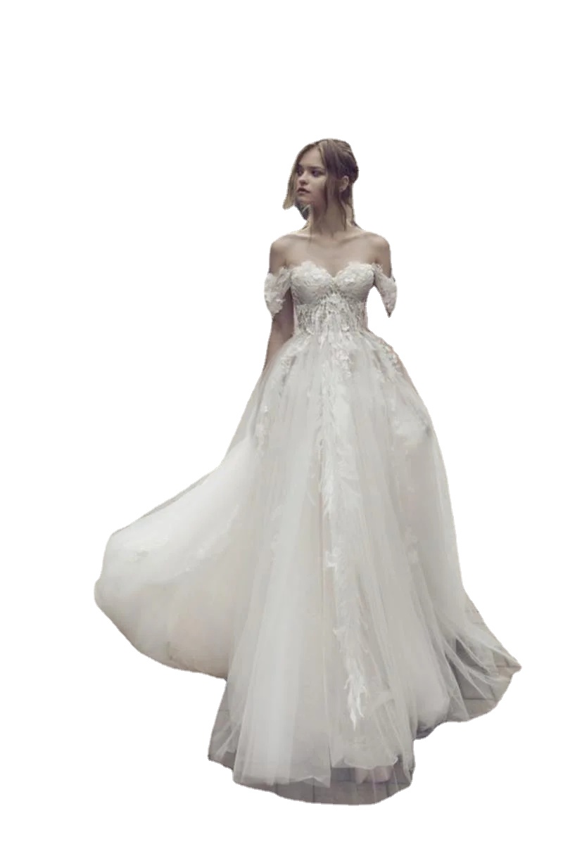 

Riki Dalal Newest Wedding Dresses Off Shoulder Top Quality 3D Floral Lace Applique Ivory Floor Length Bridal Gowns Custom Made, Same as image