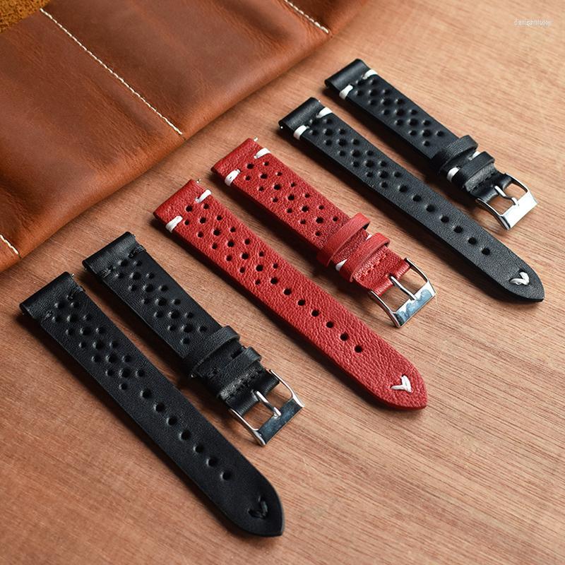 

Watch Bands Genuine Leather Strap Porous Breathable Watchband 18mm 20mm 22mm 24mm Handmade Stitching Men Bracelets Replacement