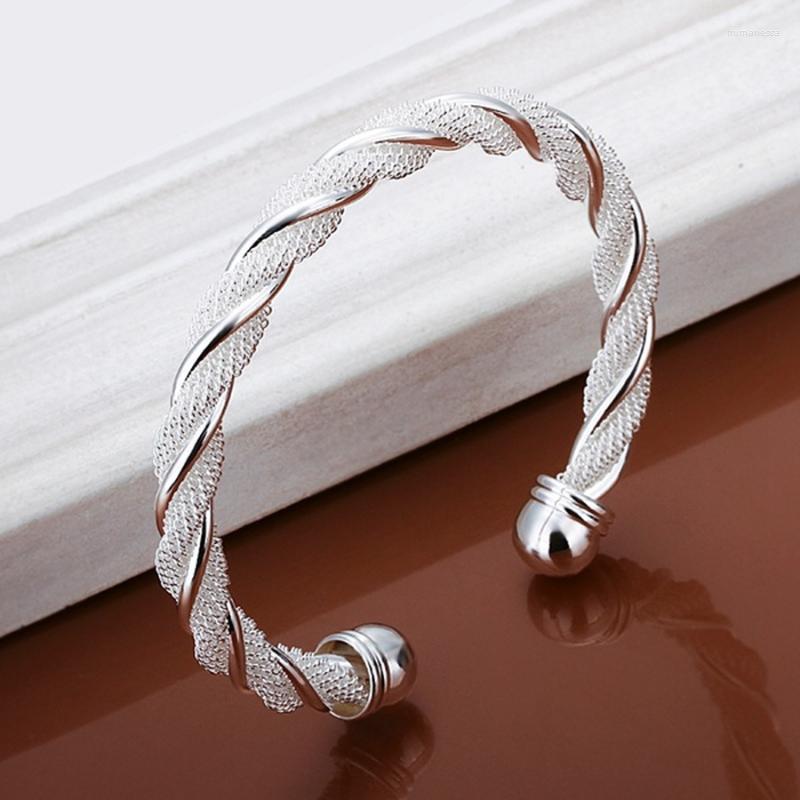 

Bangle Lady Wedding Christmas Gift Silver Color Jewelry Retro Fashion Women Personality Twisting Line Net Round Bracelet B020 Raym22