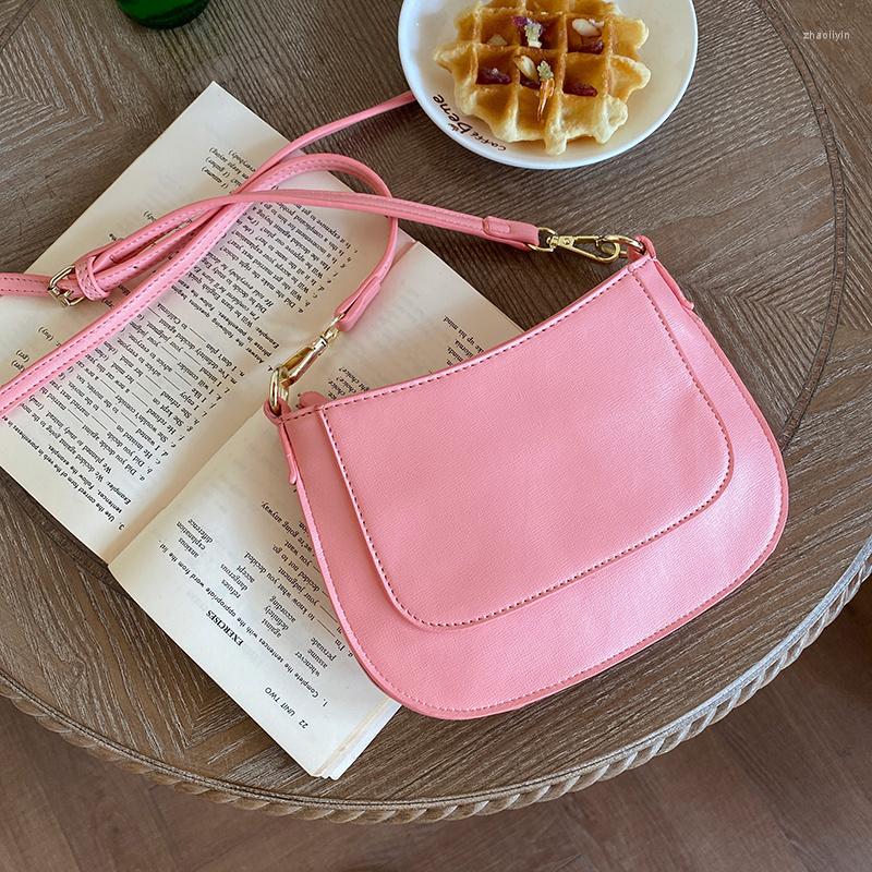 

Evening Bags South Korea Ins2023 Messenger Leisure Bag Color Sweet Bean Cherry Powder Litchi Pattern Armpit Single Shoulder, Creamy-white