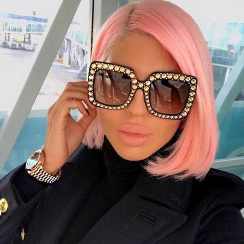 

Sunglasses 45321 Crystal Rim Women Glitter Square Ladies Retro Brand Desginer Fashion Female Shades