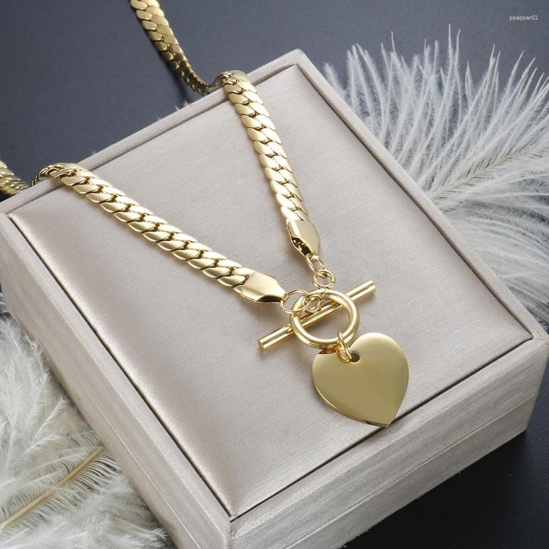 

Pendant Necklaces Stainless Steel Heart OT Toggle Love Waterproof Necklace Cuban Thick Chain For Women Girl Wedding Jewelry Wholesales
