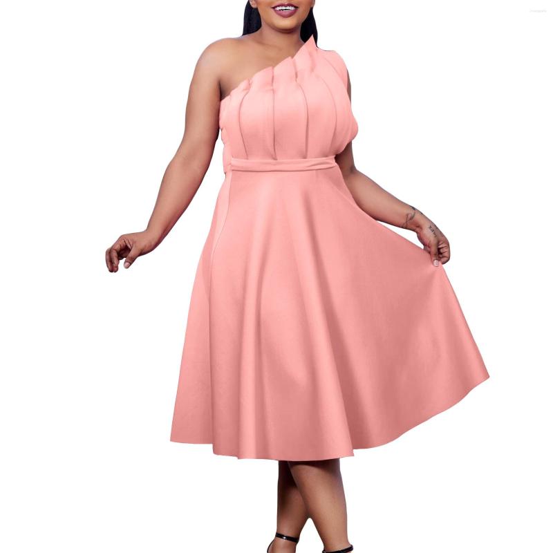 

Ethnic Clothing Elegant Party Dresses Sexy One Sleeve Ruffle Pleat Dress High Waist Robe Africa Summer Fashion Gowns African Women
