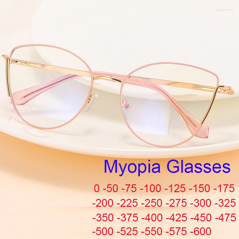 

Sunglasses Anti Blue Light Metal Cat Eye Myopia Glasses Women Computer Goggles Nearsighted Prescription Eyeglasses