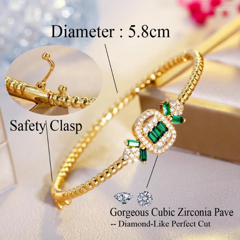 

Bangle CWWZircons Elegant Trendy Rectangle Green Cubic Zirconia Gold Plated Women Engagement Party Bangles With Safety Clasp BG053