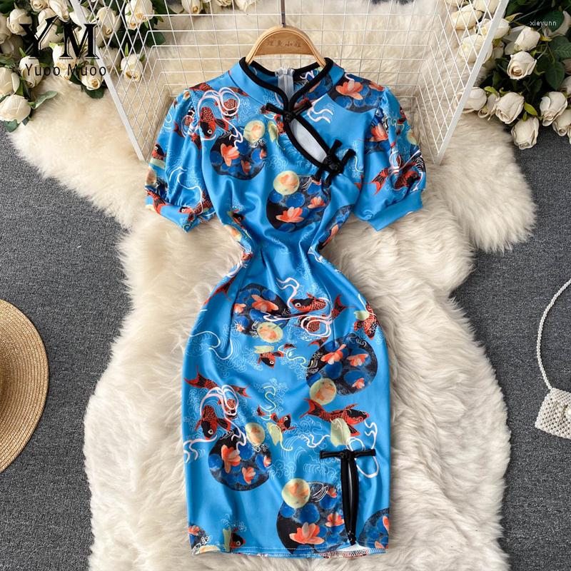 

Party Dresses YuooMuoo Flower Print Retro Cheongsam Mini Dress Women Short Sleeve Y2K Summer Elegant 90s Fashion Bodycon, Pink