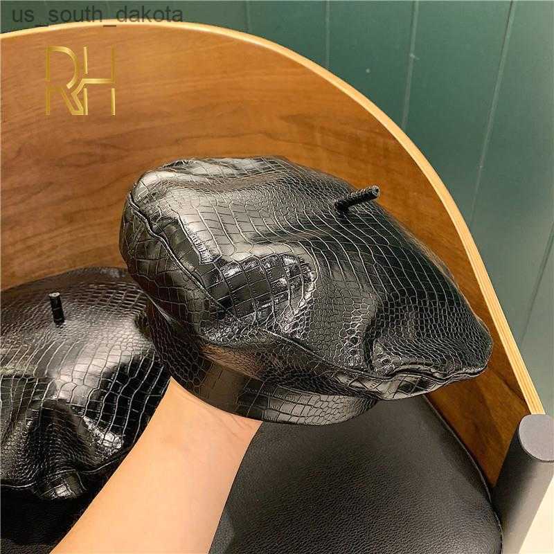 

Pu Leather Beret Hats For Women Winter Flat Cap Female Feminina Fashion Autumn Winter Beret Cap Bone Gorras Painter Cap RH L230523, Black2