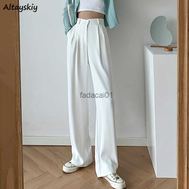 

Casual S5XL High Waist Straight Pants Women Solid Elegant Ladies OL Simple Mopping Draped Chic Trousers Mujer Spring Tender New L230621, White-ankle