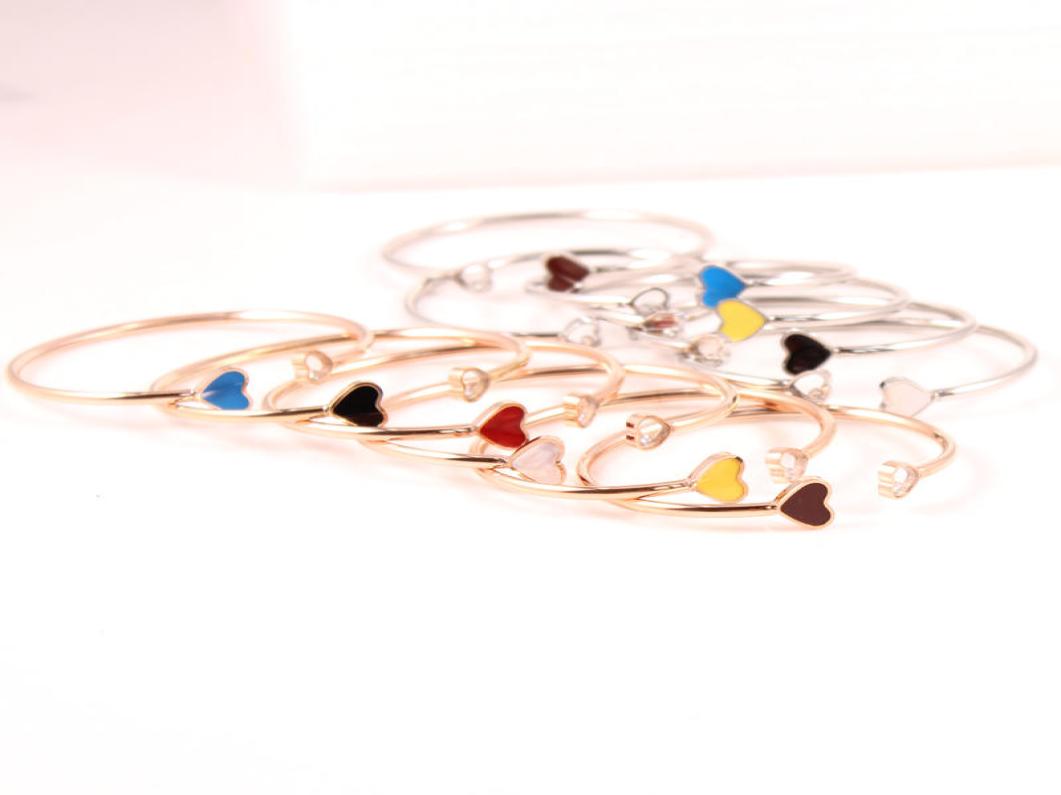 

2020 Rose Gold Enamel Heart Cuff Bracelets Bangles For Women Girls Set Stainless Steel Adjustable Female Bracelet Bangle3423552