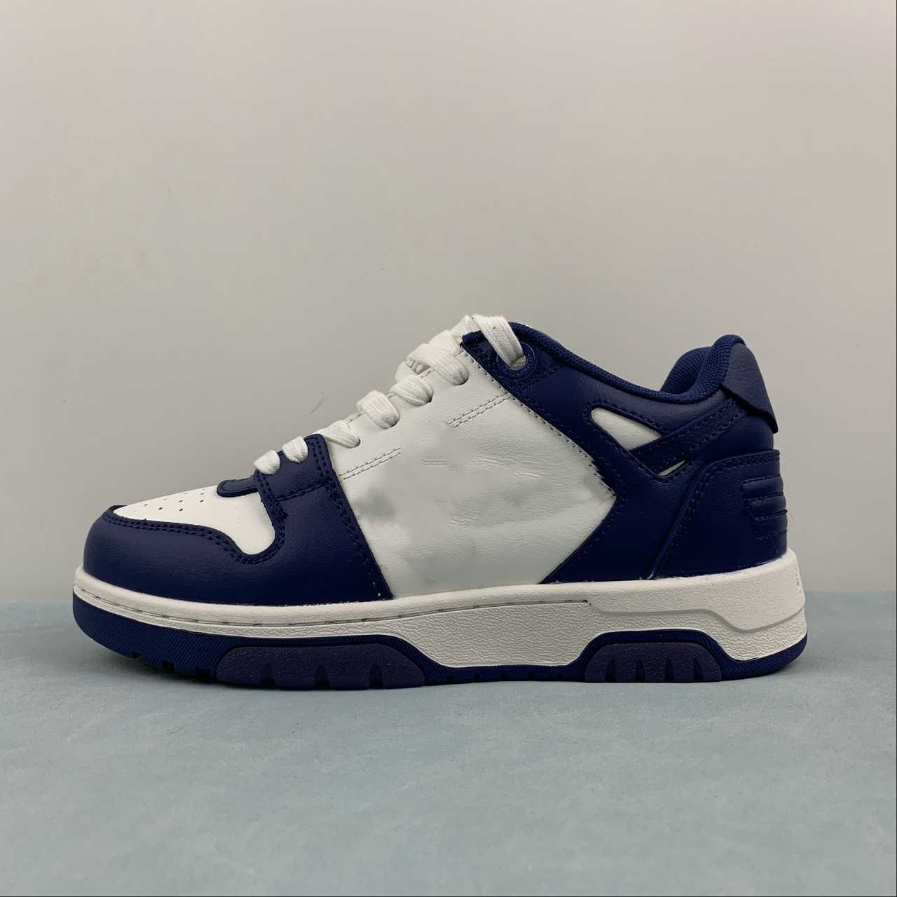 

Designer Shoes OW White Dark Blue Low top Leather Sneakers With Original Box
