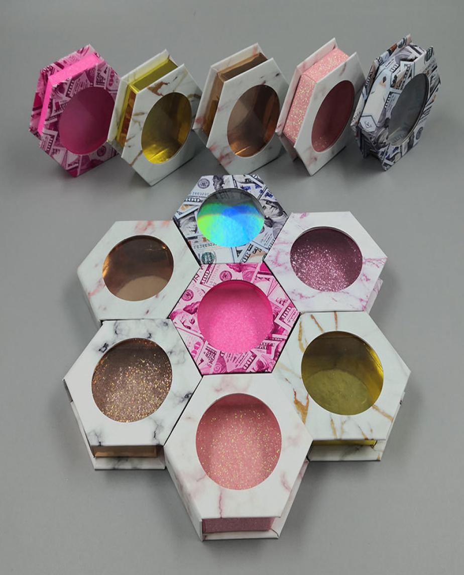 

Whole Hexagon False Eyelash Packaging Box Fake 3d Mink Eyelashes Boxes Faux Cils Magnetic Case Lashes Empty Box with Tray9734038