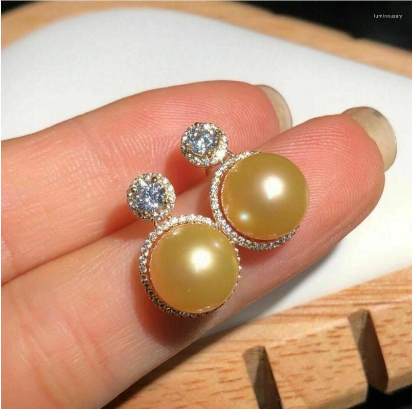 

Stud Earrings Classic 9-10mm South China Sea Genuine Gold Pearl 925S