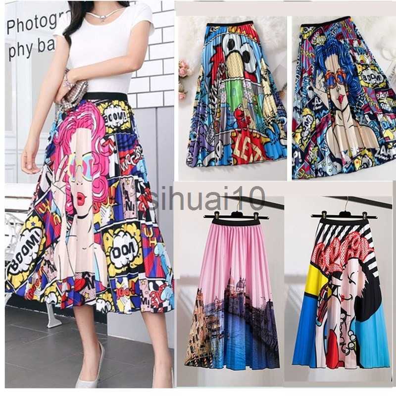 

Skirts Pleated Skirt Women's Summer 2023 New Fashion Brand Printed Skirts Women's Fashion All-match Slim Empire Cartoon Holiday Skirts J230621, Pettiskirt red