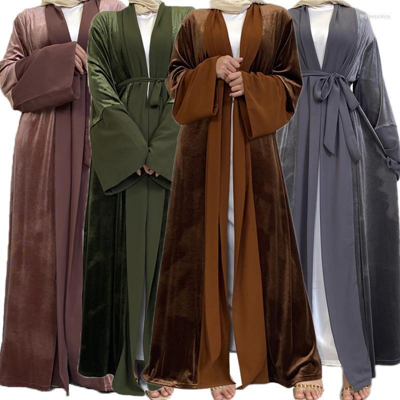 

Ethnic Clothing Autumn Winter Velvet Women Muslim Turkey Open Cardigan Maxi Dress Dubai Abaya Islamic Kaftan Arab Eid Ramadan
