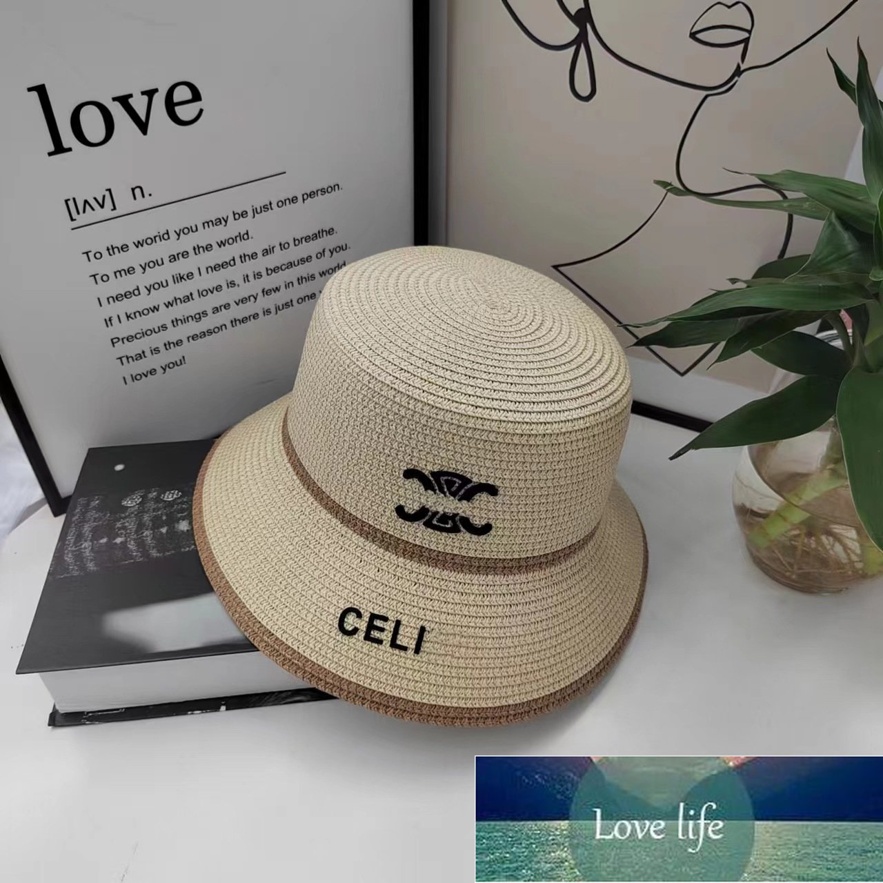 

Quality Contrast Color Letter Mark Straw Hat Summer Outdoor Sun Hat Face Small Elegant Bucket Bucket Hats Women
