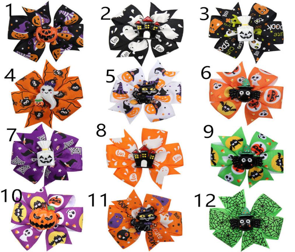 

12 style 3 inch Baby Halloween Grosgrain Ribbon Bows WITH Clip Girls Kids Ghost Pumpkin Baby Girl Pinwheel Hair Clips Hair Pin Acc9645901, Red