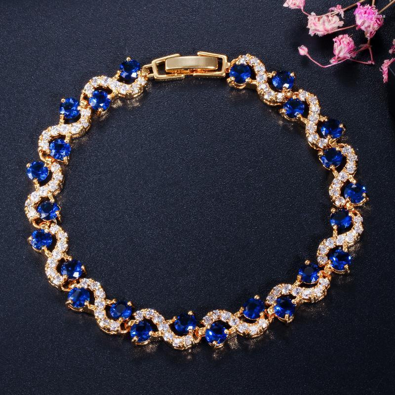 

Link Bracelets Chain Colorful Wave Crystal Stone Bracelet Gift For Her Fashion Couple Jewelry Tennis Women Raym22