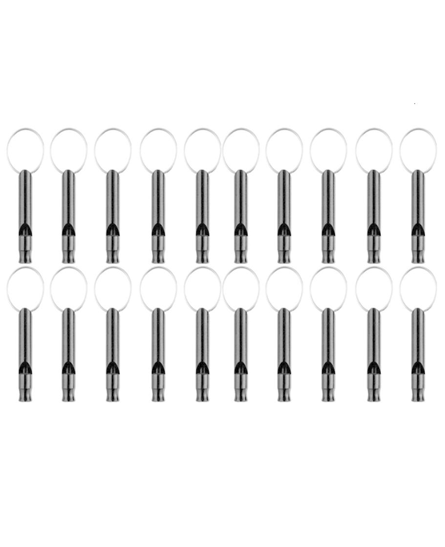 

20 Pack Aluminum Whistle Sports Emergency Survival Whistles with Key ChainBlack9383524, Black