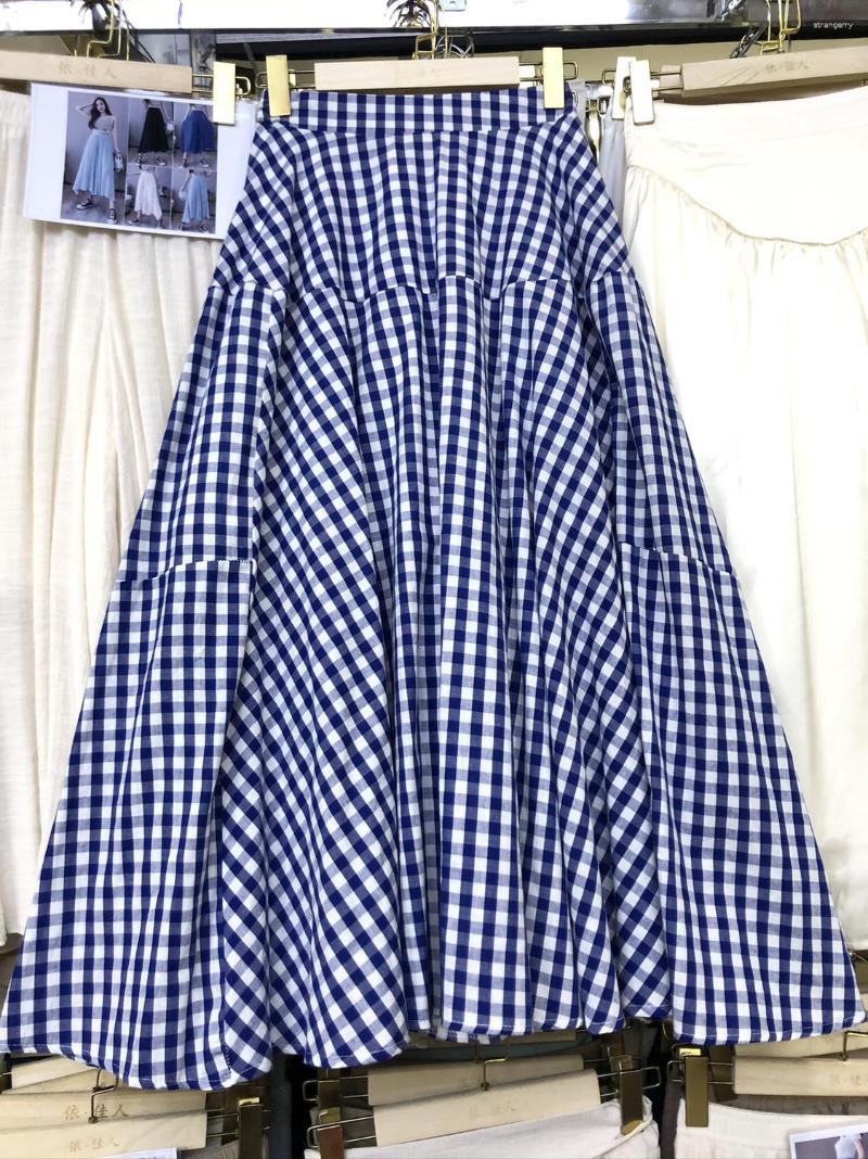 

Skirts Fashion Women Plaid Skirt Summer Spring Casual Slimming Stitching Big Swing Umbrella A-line Mid-length Female, Black