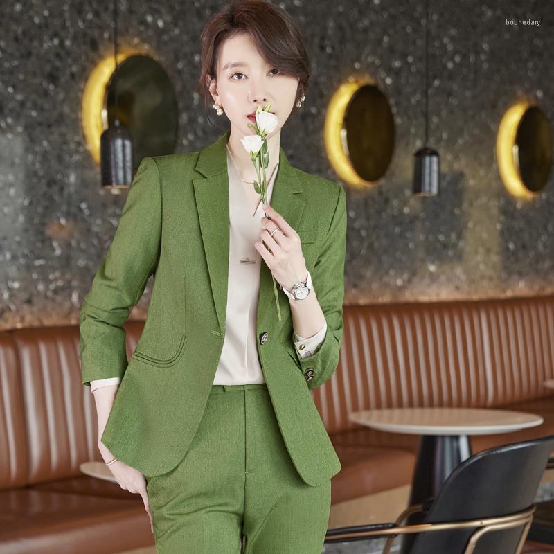 

Women' Two Piece Pants High Quality Fabric Women Business Suits Formal Professional Office Work Wear With And Jackets Coat Blazers, Green blazer coat