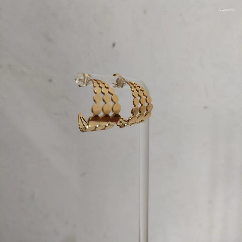 

Hoop Earrings ZJ 2023 Fashion Stainless Steel Jewelry French Elegant Classic Hollow Shaped C Layering Splicing Coins Hoops