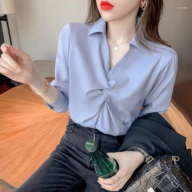 

Women' Blouses Tops For Women Wear To Work Clothes Full Sleeves Womens Shirt & Blouse Office Outfits Formal V Neck Chiffon Fine Elegant, Red